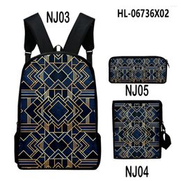 Backpack Harajuku Flowing Gold Art 3D Print 3pcs/Set Pupil School Bags Laptop Daypack Inclined Shoulder Bag Pencil Case