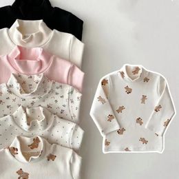 Girls Print Turtleneck TShirt Spring And Autumn Childrens Cotton LongSleeve Basic Shirts Baby Kids Clothes Top Tees 240409