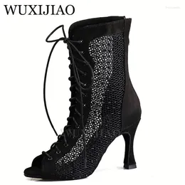 Dance Shoes WUXIJIAO Fashion Boots Women's Latin Professional Ballroom High-end Custom Leather Black Mesh Boot