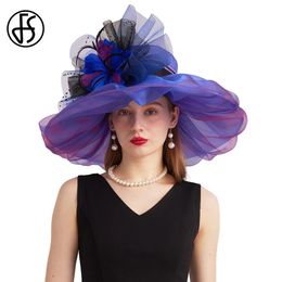 FS Purple Organza Carnival Cap Hats For Women With Mesh Flower Wedding Bride Church ST Patricks Fedoras 240401