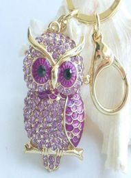 Charming Bird Owl Key Chain w Purple Rhinestone Crystals KPY03502C13469796