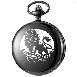 Pocket Watches The Lion On Mountain Cool Style Carving English Alphabet Face Watch A Belt Chain Black Quartz Perfect Gift