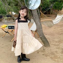 Girl Dresses 2024 Summer Girls' Black And White Contrast Color Western Style Korean Temperament Suspender Skirt In Children's