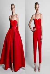 Waishidress Krikor Jabotian Red Jumpsuits Evening Dresses With Detachable Skirt Sweetheart Cheap Prom Gowns Pants for Women Custom3460536