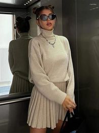 Work Dresses Knitted Turtleneck Skirts Suit Women Casual Loose Long Sleeve Sweater Tops And High Waist Skirt 2 Pieces Set Female Fashion