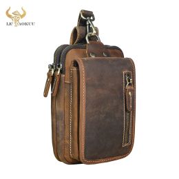 Packs Vintage Crazy Horse Leather Small Summer Hip Bum Pouch Hook Design Cigarette Case 7" Phone Pouch Fanny Waist Pack Belt Bag 1609