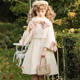 Abiti casual autunno inverno elegante principessa da donna britannica dolce cingola grassa manica lunga abito lolita caldo con vesti di collare in pelliccia