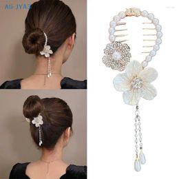 Hair Accessories Camellia Tassel Clip Pearl Ponytail Fixed Claw Women Bun Barrettes Hairpins Headwear