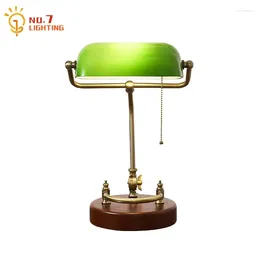 Table Lamps Classical Retro Vintage Metal Wood Bank Lamp Led E27 Green Lampshade Art Decor Home Bedroom Bedside Study Reading Bar