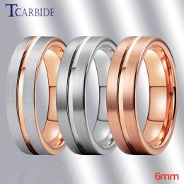 Bands 6MM Men Women Ring Tungsten Wedding Band Rose Gold Color With Brushed And Center Groove Finish Comfort Fit