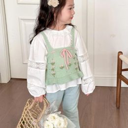 Clothing Sets Girls Blouse Vest Kids Suits 2PCS/Set Cotton 2024 Retro Spring Autumn Jogging Suit Teenagers Children