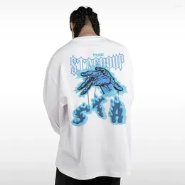 Men's T Shirts Autumn American Street Hip-Hop High Long-Sleeved T-Shirt Pure Cotton Loose Casual Printed Heavy Base Shirt Top