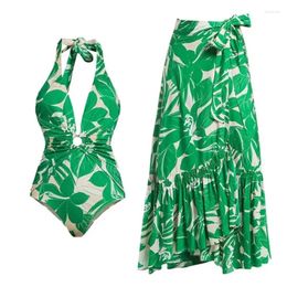 Women's Swimwear One Piece Women Beachwear Korean Swimsuit Cute Swim Suit 2024 Neck Print Set Polyester Bikini Female For Full