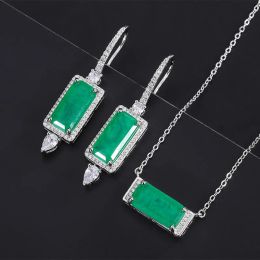 Necklaces 2022 New Paraba Emerald Gemstone Rectangle Pendant Necklace Boucle Doreille Luxe Set Chains for Women Jewelry Vintage Wedding