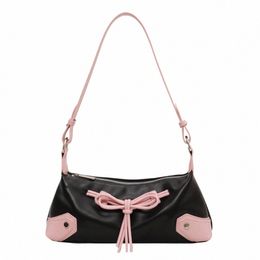 bow Tie Chic Y2K Handbag PU Leather Trendy Shoulder Bag Ctrast Color Shoulder Purse Shop Dating Bag for Women and Girls t4Hm#