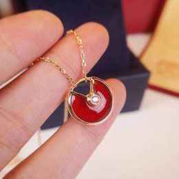 High Quality Luxury Necklace S925 Sterling Silver Plated net red Amulet female Fritillaria agate Rose Gold Round collarbone chain