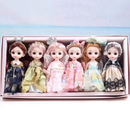 Dolls 6pcs 16cm Doll Set Gift Box 13 Movable Joints 3D Eyes BJD Girl Dress Up DIY Toy Fashion Dress Clothes Bjd Dolls Children's Gifts