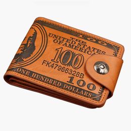 Money Clips Novelty Mens Wallets US Dollar PU Leather Wallet for Men short Portable Billfold Foldable Card Holder Male Purse Y240422