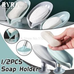 Dishes 1/2PCS Soap Holders Leaf Shape Soap Tray Bathroom Shower Drain Soap Dish Soap Storage Container For Kitchen Bathroom Accessories