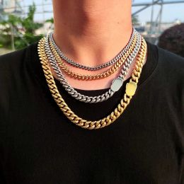 Necklaces 8/10/12mm Punk 18K Gold Plate Miami Cuban Chain Necklace Men Women HipHop Polished Stainless Steel Fashion Simple Bike Jewellery