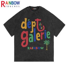 Shirts Rainbowtouches Washed T Shirts Letter Graphic Print Anime T Shirts Oversize Men High Street Fashion Hip Hop Unisex Graffiti Top