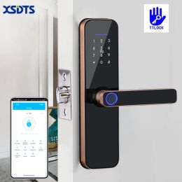 Control TT Lock Bluetooth Electronic Smart Door Lock With Biometric Fingerprint IC Card Password Key Unlock USB Emergency Charge