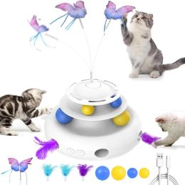 Control ATUBAN 3in1 Automatic Interactive Cat Toys Rechargeable,Fluttering Butterfly,Moving Ambush Feather,Smart Cat Toy for Indoor