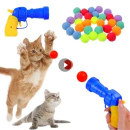 Toys Cat Teaser Toy Gun Plush Ball Plush Ball Shooting Gun Interactive Training Self Relaxing Cat Toy Elastic Plush Ball Pet Toy