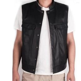 Men's Vests Fashion Leather Punk Vest Cosplay Costume Black Colour Motorcycle Sleeveless Jacket Pu Outerwear Overcoat S-5xl Gilet