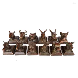 Decorative Figurines 12 Pcs Old Chinese Bronze Carving Zodiac Animal Head Statue Seal Decoration Gift Collection