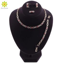 Necklaces Wedding Party Necklace Jewelry Sets For Women Fashion Red Crystal&Rhinestone Gold Color Pendant Accessories