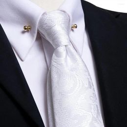 Bow Ties Hi-Tie DesignerPaisley Solid White Silk Wedding Tie For Men Handky Cufflink Necktie With Collar Pin Business Party Dropship