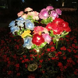 Solar Camellia Rose Flower Lamp Outdoor Lawn Light Waterproof Pathway Yard Wedding Holiday Garden Decoration