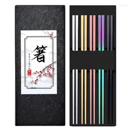 Chopsticks 5 Pairs Stainless Steel Set Unique Engraved Metal Non Slip Korean Kitchen Mildews Proof Tableware Chinese Chopstick