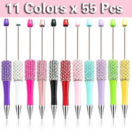 55pcs Diamond Beaded Pen Wholesale Creative DIY Plastic Glitter Ball Handmade Stick Pens For Writing