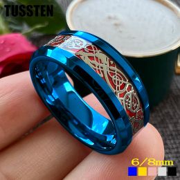 Rings TUSSTEN 8MM Blue Dragon Ring Tungsten Wedding Band For Men Women Bevelled Polished Edges Classic Jewellery Free Shipping