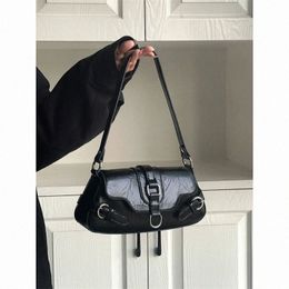 vintage Black Y2k Shoulder Bag Women Pu Leather Luxury Designer Crossbody Handbag Gothic Biker Girls Small Square Coin Purse New v59S#