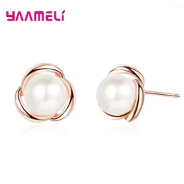 Stud Earrings High Quality Real 925 Sterling Silver Floral Flower Freshwater Pearl Jewellery Temperament Women Birthday Gift