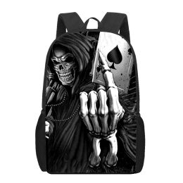 Bags Grim Reaper Skeleton School Bag 16 Inch 3D Printed Kids Bookbag for Teenager Girls Boys School Bag Elementary Student Backpack