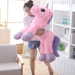 Dolls New Plush Pink Unicorn Toy Cute Large Lying&Standing Animal Doll Kids Appease Toys Sofa Sleeping Pillow Christmas Gift Children