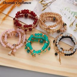 Charm Bracelets 4pcs/set Boho Crystal Pendant DIY Multilayer Beads Set Women Lava Stone Wristband Bracelet Bangles Suit