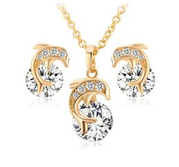 Kids Jewellery Sets 18K Yellow Gold Plated Crystals CZ Cluster Cute Dolphin Stud Earrings 18quot Chain Pendant Necklace for Childr9754732