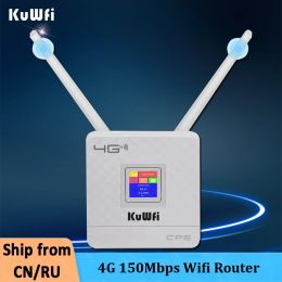 Routers KuWfi 4G LTE CPE Router 150Mbps Wireless Router Dual External Antennas 4G Wifi Modem With RJ45 Port and Sim Card Slot For Home