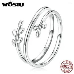 Cluster Rings WOSTU 2024 925 Sterling Sliver Adjustable Authentic Multi Layer Leaf Open Size For Women Female Original Jewelry CQR755