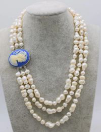 Necklaces 3ROWS freshwater pearl white BAROQUE necklace wholesale bead nature gift discount for woman