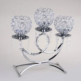 Candle Holders 36cm (14.17inch) Crystal Votive Holder 3-Arm Candelabra For Wedding Party Table Centerpieces Silver/Gold