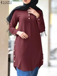 Clothing ZANZEA Elegant Casual Loose Muslim Blouse Holiday Dubai Turkey Abaya Blusas Chemise Solid Long Sleeve Tops Islamic Clothing
