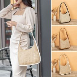 straw Plaited Weave Underarm Bag Gift High-capacity Holiday Travel Shop Woven Women's Bag High Quality Commutting Daily Tote d1EB#