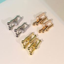 Brand Luxury Lock stud earrings Hardwear horseshoe Drop earrings buckle Square Geometric Crystal Initial letter U shape Earrings3034