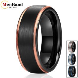 Bands MenBand Fashion 8mm Black Tungsten Carbide Rings Rose/Blue Step Edges For Men Women Wedding Band Width Comfort Fit Size 515